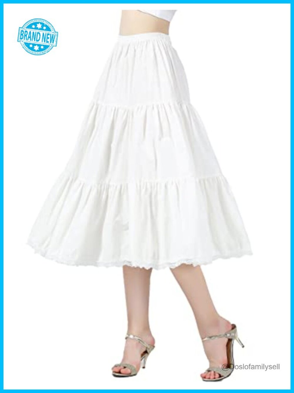 100% Cotton 3 Tiered A-Line Half Slip Lace Trim Skirt Extender